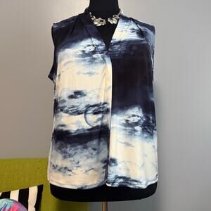 Calvin Klein Blue Marbled Jersey Sleeveless Blouse Top 2X